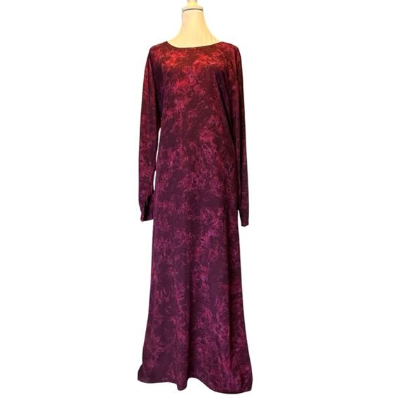 Blue Hand HANDMADE BALI Maxi Dress Watermark Dye Rayon Plum Burgundy Womens SZ L - Picture 1 of 11
